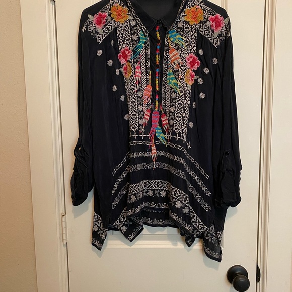 Embroidered Black Bohemian Blouse - Picture 2 of 3